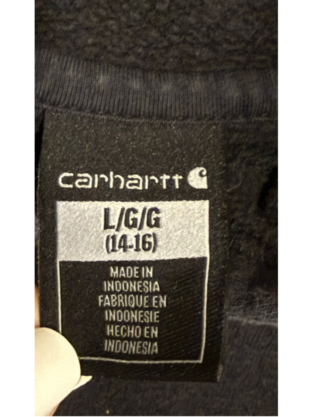 Carhartt Youth Black Pullover Hoodie Spellout Sleeve Logo Sweatshirt Sz L 14-16 - Picture 7 of 7